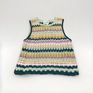 Universal Thread Openwork Sweater Tank Large Multi Striped Green Fall Autumn